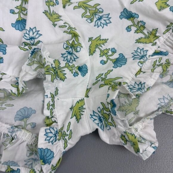 Piyama womens XS white blue green floral ruffle lounge pajama shorts 100% cotton - Picture 5 of 6